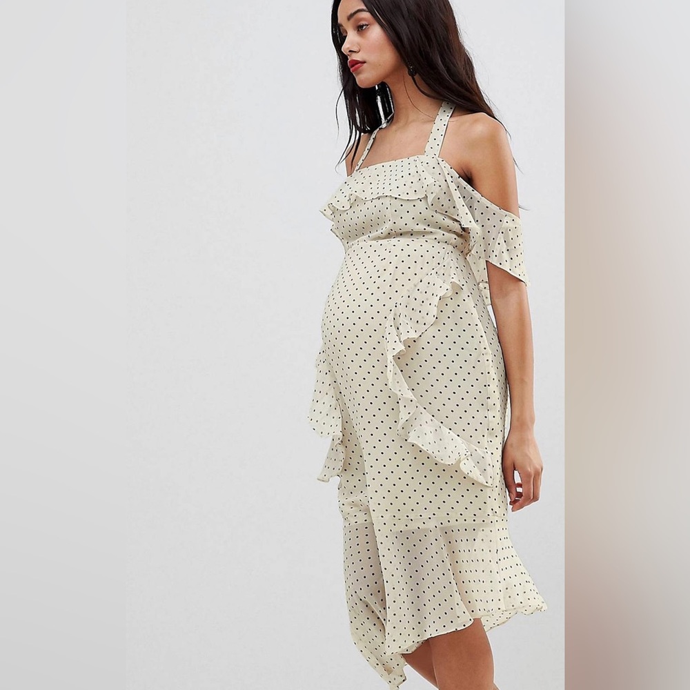 Maternity Asos Ruffle Polka Dot Dress - Picture 1 of 3